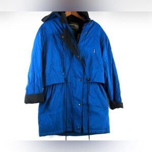 Iridescent Blue Winter Coat | 1990s Hooded Forecaster Coat Size Large